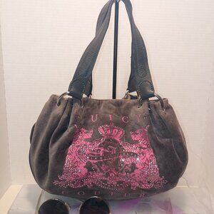 Y2K JUICY COUTURE Gray Velour Daydreamer Baby Fluffy Satchel Pink Scotties Crest